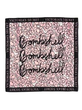 Victoria's Secret Black & Pink Rose Logo Silk Scarf